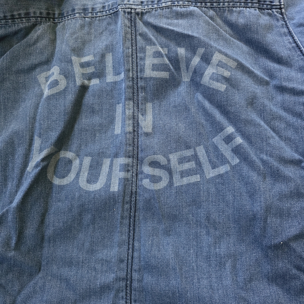 Zara Blue Denim Jean Shirt with Inspirational Print